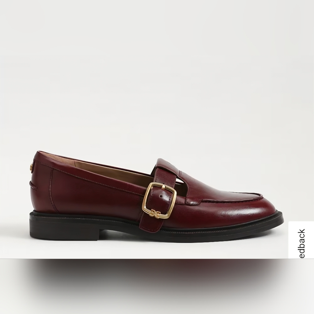 Sam Edelman Lea Burgundy Loafers with Gold Buckle